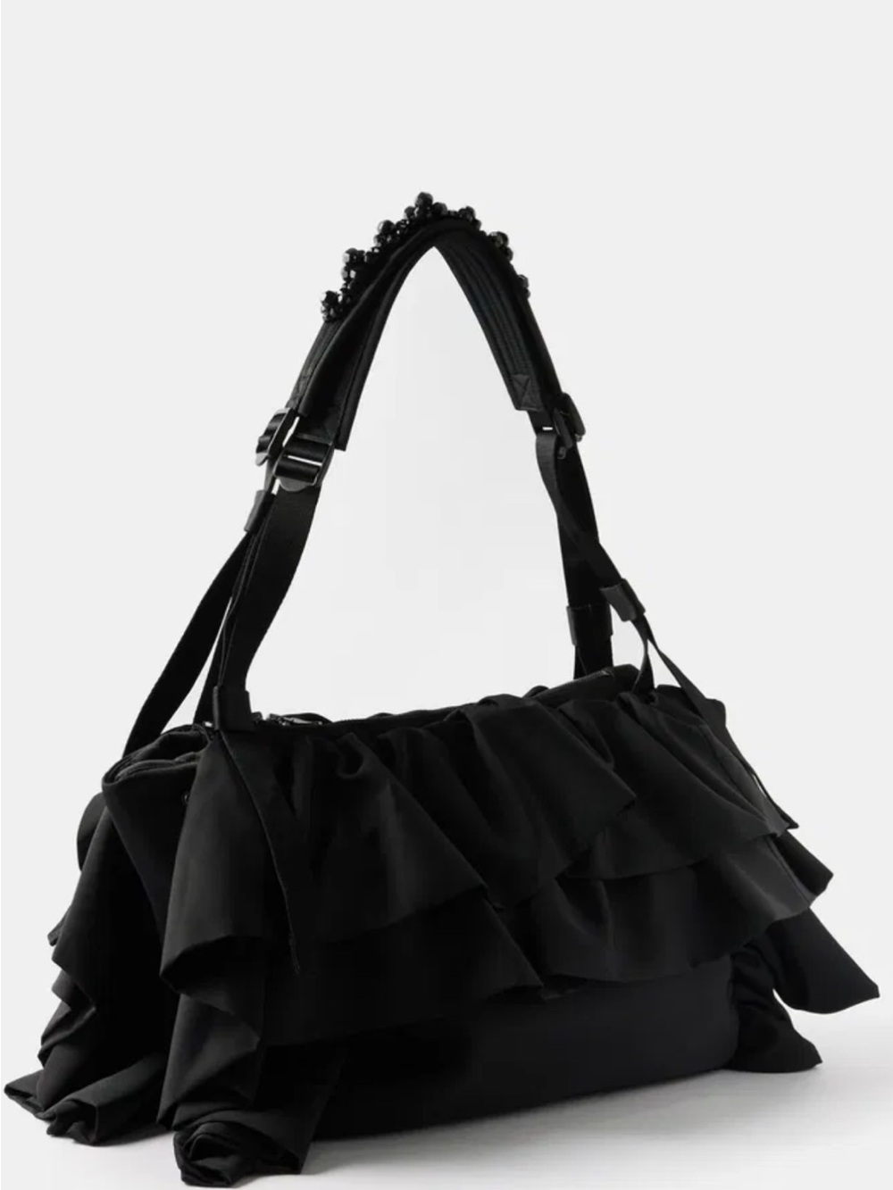 Simone Rocha Black Ruffled Shoulder Bag with Beaded Handle